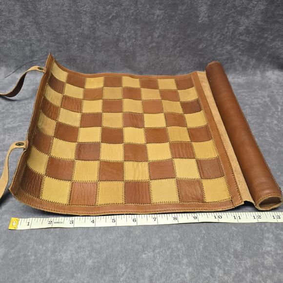 Top Grain Leather Roll Up Chess / Checker Travelling Game Board - Picture 7 of 8